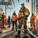 Norwegian electrician excavator operator offshore worker and it technician at fjordside site