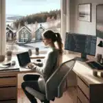 Norwegian professional working from home at ergonomic desk with dual screens